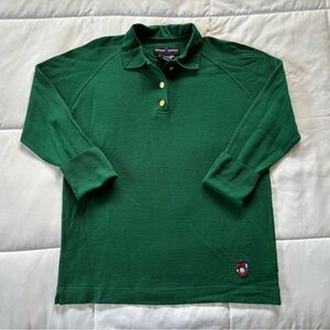 Escada Dark Green Long-Sleeve Polo with Gold Buttons